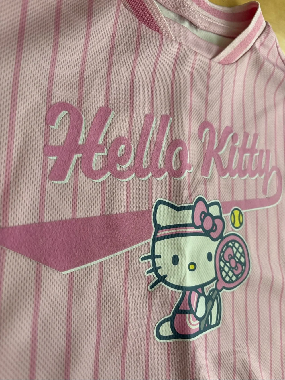 Sanrio Hello Kitty Pink Striped Tennis Graphic Short Sleeve Tee